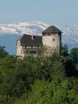Château sur les hauteurs du Vorarlberg, près de la Suisse, avec vue panoramique